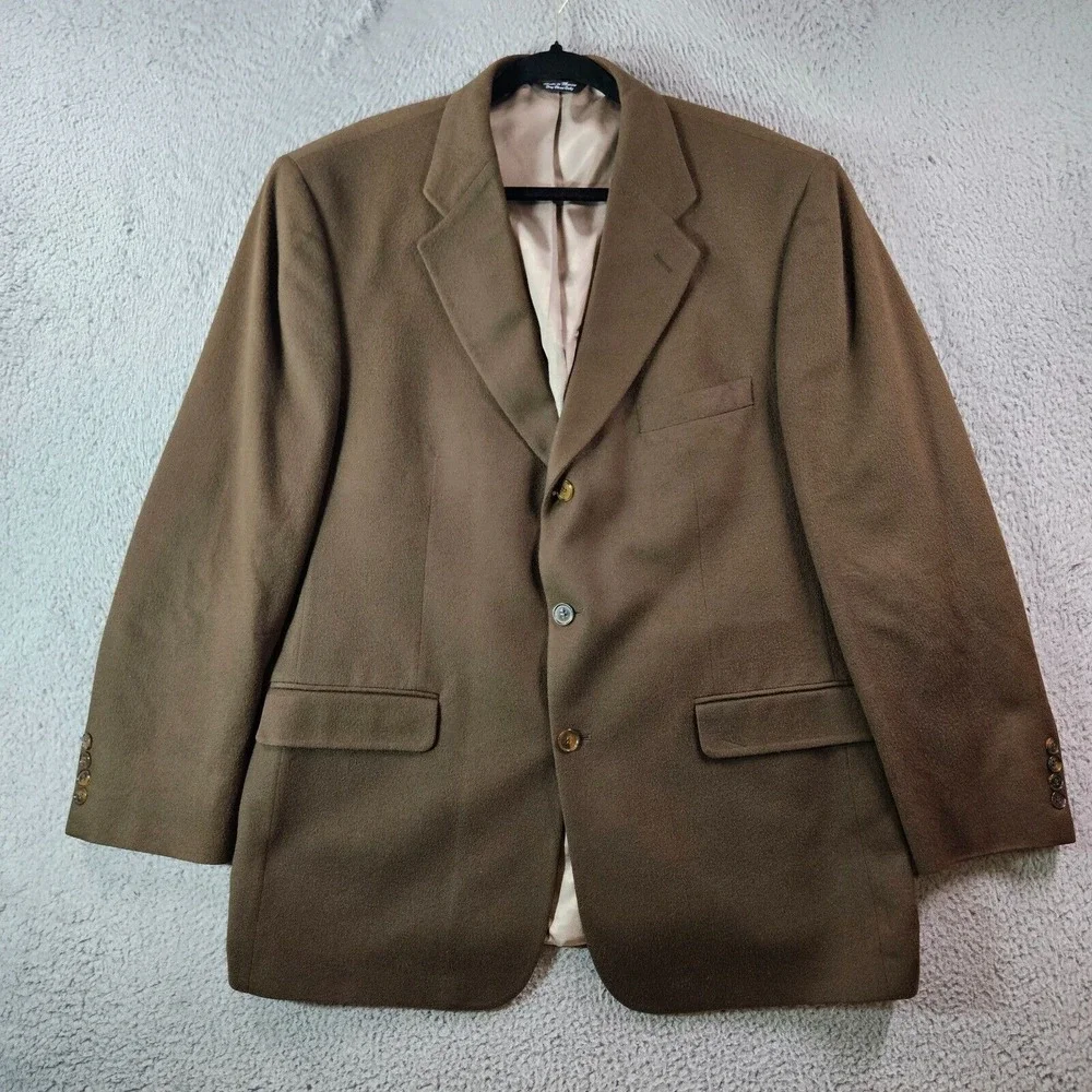Bill Blass 44R 100% Cashmere Suit Blazer Jacket Sport Coat Men Dark‎ Olive Green